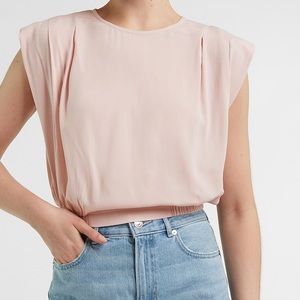 New With Tag Cropped Padded Shoulder Pink Top